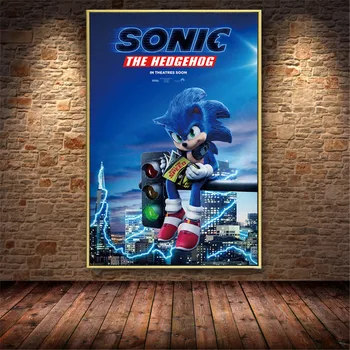 Cartoon Sonic The Hedgehog Modrá Flash Film Plagát Plátno na Maľovanie Plagátu a Tlačí na Steny Umenie Obrázky pre Deti Izba Obývacia Izba