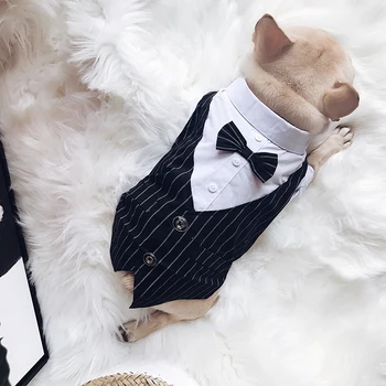 2018 Nový francúzsky Buldog Oblečenie pre Malé a Stredné Psy Chihuahua Oblečenie Prúžkovaný Oblek s motýlikom Psa Kostým, Šaty, Oblek S-2XL
