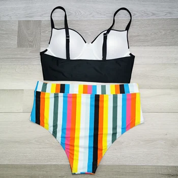 Rýchle dodanie zdarma Žien Sexy Pruhované Tlač Nadrozmerné Bikini Set Dvoch Kus Plavky, Plavky Plážové Oblek