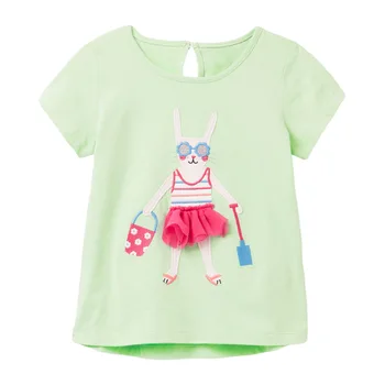 Malý Maven Deti 2021 Letné Baby Girl Šaty Bunny Tlač Tee Topy Značky Svetlo Zelené Tričko pre Deti 2-7 Rokov 51880