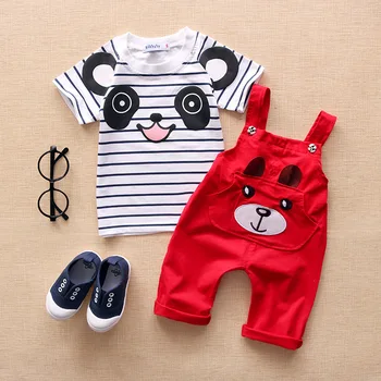 ExactlyFZ Letné detské chlapčenské odevy nastaviť panda cartoon dieťa voľný čas bib chlapcov, oblečenie pre deti 2ks deti šport oblek