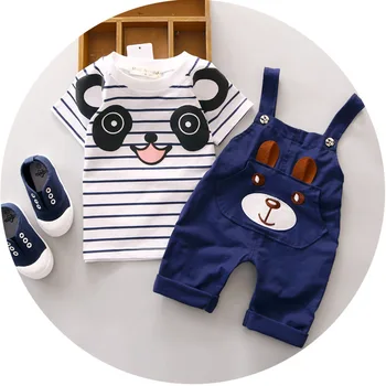 ExactlyFZ Letné detské chlapčenské odevy nastaviť panda cartoon dieťa voľný čas bib chlapcov, oblečenie pre deti 2ks deti šport oblek