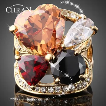 Chran Módne Crystal Zlatá Farba Krúžky Krásne Srdce Dizajn Zapojenie Kubický Zirkón Krúžok Nové Módne Značky Bijoux dámske Šperky