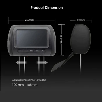 2 KS 7 palcový Auto opierky hlavy Monitor TFT displej-LED Obrazovka Vankúš Monitor s Zips AV Diaľkové ovládanie