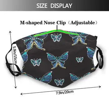 Výšivky A Kamienkami Blue Butterfly Vzor Úst Maska Opakovane Prachu Pleťové Masky Vymeniteľný Filter Nepremokavé Maska