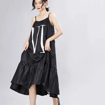 Vestidos Voľné Písmeno Big Swing Popruh Šaty Letné Japonské Ženy Šaty 2021 Nové Veľké veľkosť dámske Šaty bez Rukávov JK132