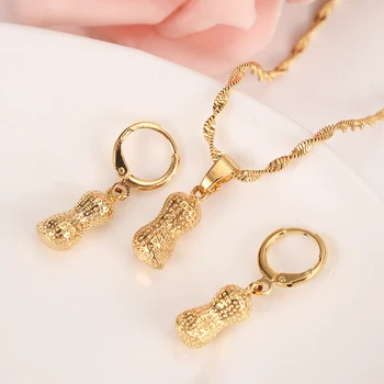 Gold Dubai india Ročníka Afrického arašidové Šperky Sady pre Ženy Móda roztomilý Charms Náhrdelníky Náušnice Svadobné Šperky, Darčekové Sety