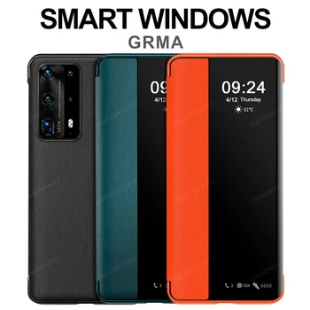 GRMA Pôvodné Originálne Kožené Zrkadlo Smart View Window Dotyk Flip Chrániť Kryt Na Huawei P30 P40 Mate 30 Pro Shockproof Prípade