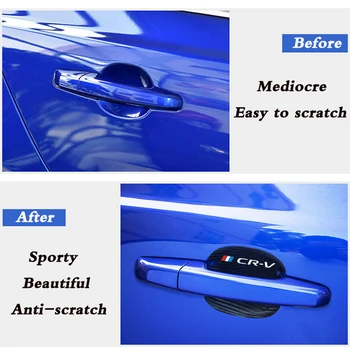 Auto ochrana nálepky 4 kusy z uhlíkových vlákien kože dvere auta rukoväť ochrana nálepky，používa na Honda crv 2007 2008 2017 201