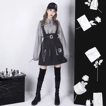 Punk Dress Ženy Streetwear Gotický Harajuku Goth Dlhý Rukáv Oblečenie pre Dievčatá, kórejský Módny Štýl Mini Šaty 2021 Egirl