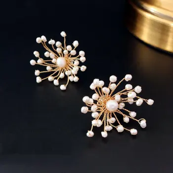 SINZRY sweety orignal dizajn Prírodné Sladkovodné Perly kvet prehnané Náušnice lady osobnosti Náušnice Ručne vyrábané šperky