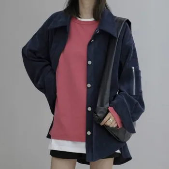 Bundy Ženy Pevné Menčester Plus Veľkosť BF Streetwear Červená kórejský Coats Študent Preppy Štýl Bunda Retro Voľné Nový Vintage Denne