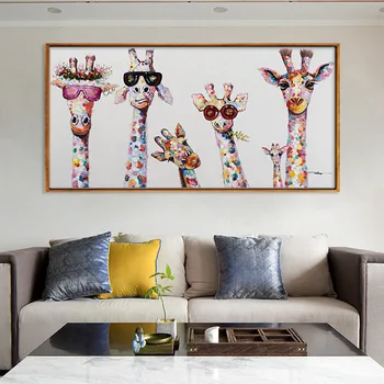 Roztomilý Nosenie Okuliarov Žirafy Rodiny Plátno na Maľovanie na Stenu Umenie Plagáty a Vytlačí Zvieratá Obrázok pre Deti Detská Izba Decor