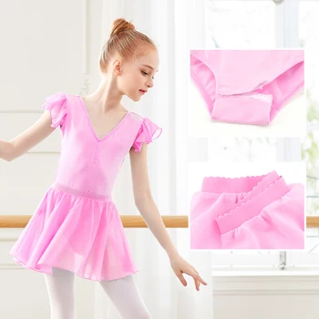 Balet Obleky pre Dievčatá, Deti, Tanečné Šaty Šifón Sukne Gymnastika Obleky Ružová Tanečné Šaty Mäkké Dancewear Plavky