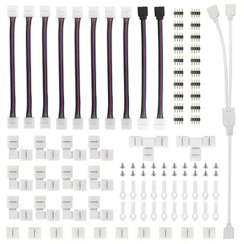 95Pcs/Veľa 5050 4-pin LED Pásy Konektor Auta w/ T) v Tvare L v Tvare Pásky Jumper LED Pásy Svetla Drôt Pripojenie Terminálu Prepojil