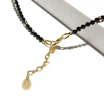 Lii Ji 3 mm Mini Black Spinelovou Prírodného Kameňa Šumivé Korálkový Náhrdelník Americký 14K Zlata Vyplnené Ručne vyrábané Šperky 40 cm+5cm