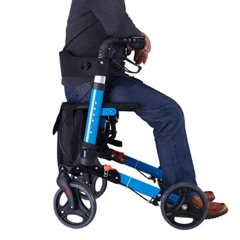 Starý človek môže jazdiť trakaře hliníkovej zliatiny, skladací pomoci štyroch kolies walker vozíku