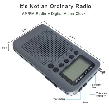 JINSERTA Mini LCD Digitálne FM/AM Rádio Reproduktor s Budík a Čas Displej Funkcia 3,5 mm Jack pre Slúchadlá a Nabíjací Kábel