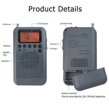 JINSERTA Mini LCD Digitálne FM/AM Rádio Reproduktor s Budík a Čas Displej Funkcia 3,5 mm Jack pre Slúchadlá a Nabíjací Kábel