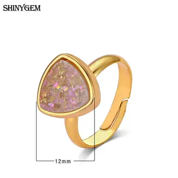 ShinyGem 2020 10 mm Trojuholník Crystal Opal Krúžky Nastaviteľná Veľkosť Prírodné Druzy Krúžky Módne zlatenie Snubné Prstene Pre Ženy