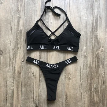 List tlač plavky žena Obväz čierne plavky ženy Biquini Plavecké plavky Bather 2019 sexy push up bikini set