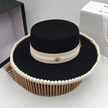 Fedora panama O nové zimné vlna klobúk teplé celebrity pearl veľkých francúzskych odkvapov edition príliv pre ženy