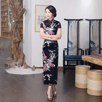 Ženy Klasické Cheongsam Dámy Dlho Qi Pao Sexy Tesný Večierok Čínske Tradičné Vinobranie Mandarin Golier Qipao Šaty
