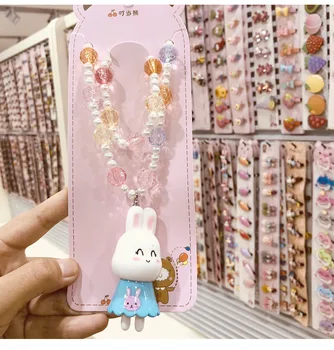 Kórejský Štýl Cartoon White Rabbit Náramok Detí Náhrdelník Princezná Darček k Narodeninám Príslušenstvo Pearl Šperkov Náhrdelník Nastaviť