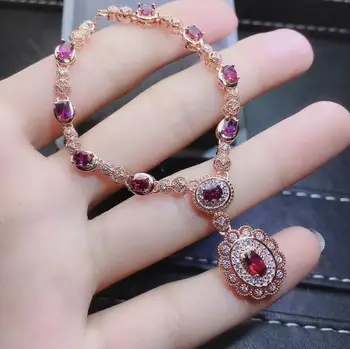 Prírodné červený granát gem náhrdelník S925 striebro prírodný drahokam náhrdelník Luxusné veľké Slnko, kvet ženu, darček strany jemné šperky