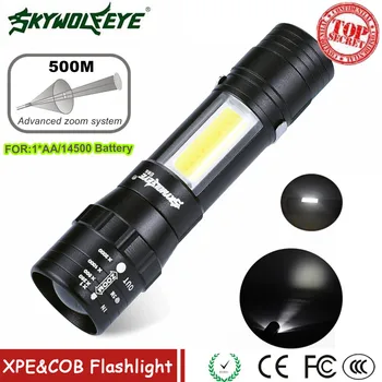 ZOOMOVATEĽNOM COD Flishlight XPE Q5 + COB LED Mini Baterka 14500/AA 4 Režimy Pocket Torch Svietidla Stanicu Car Service Pracovné Svetlo