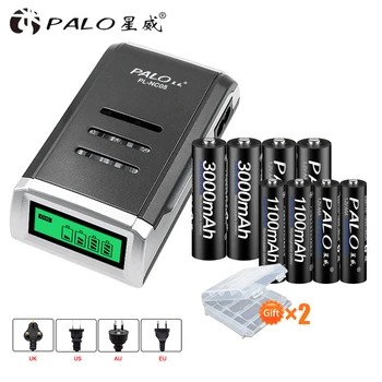 PALO 4PCS 1.2 V NI-MH AA nabíjateľné batérie + 4PCS 1.2 V AAA nabíjateľné Batérie+inteligentné inteligentné Nabíjačky Batérií