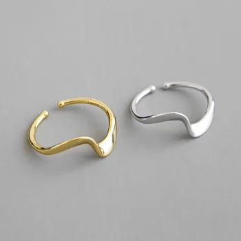 LouLeur 925 Sterling Silver Vlna Pár Prstene, Zlaté Nepravidelný Minimalistický Otvoriť Prstene pre Ženy Móda Striebro 925 Šperky, Darčeky