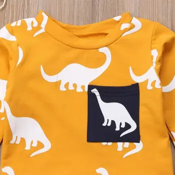 Batoľa Detský Baby Boy Girl Šaty s Dlhým Rukávom Dinosaura Print T shirt Topy Dlhé Nohavice, Oblečenie Set