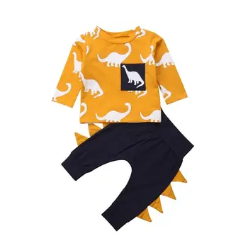 Batoľa Detský Baby Boy Girl Šaty s Dlhým Rukávom Dinosaura Print T shirt Topy Dlhé Nohavice, Oblečenie Set