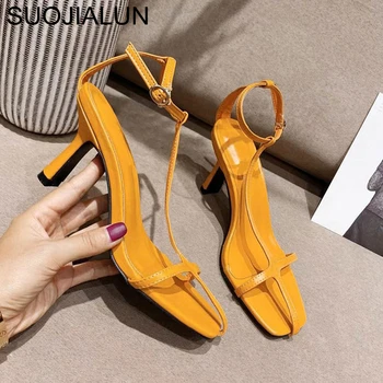 SUOJIALUN Úzke Pásmo Ženy Sandál Vysokú Kvalitu, Elegantný Tenký Vysokým Podpätkom Sandále Vintage Otvorené Prst Gladiator Dámy Ženy Listov