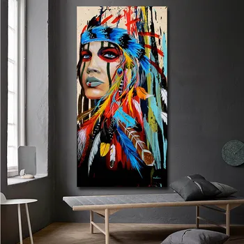 Maliarske plátno 1 Ks Coloful Dievča Pernatej Ženy, Obraz Domova Wall Art Plagáty A Tlačí na Obývacia Izba Giclee umelecké Diela