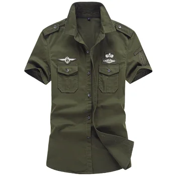 Vojenské Tričko Army Štýl, Pánske Košele Taktické Krátky Rukáv Košele Golier Americká Vojenská Uniforma Zelené Košele Muž