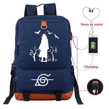 Tmavo Modrý Batoh, Veľká Kapacita Bagpack Dievčatá Chlapci Školské Tašky Svetelný NARUTO Anime Batohy Cestovná Taška cez USB Daypack