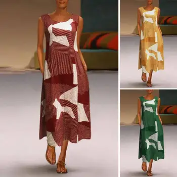 ZANZEA Elegantné Bežné Vintage Šaty Dlhé Maxi Sundress Vytlačené Pruhovaný Split Vestidos Ženy O-Neck Fashion Šaty Plus Veľkosť 5XL