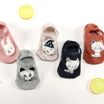 5 párov/Veľa Jar leto Kórea ponožky ženy kreslených mačka fox roztomilé zviera tlače zábavné neviditeľné Loď bavlnené ponožky dropship