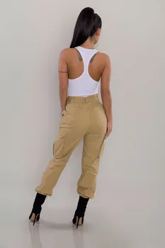 Ženy vysoký pás dvojité vrecko cargo nohavice streetwear ženy čierna žltá zelená nohavice 2020 voľné nohavice pre ženy
