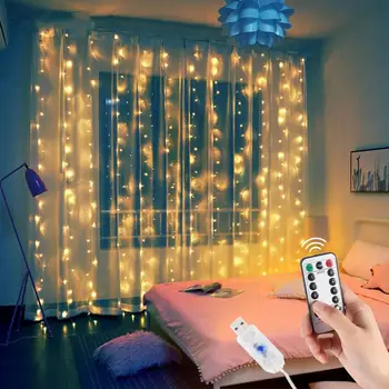 FENGRISE LED Rozprávkových Svetiel Garland Opony Lampa Rustikálny Svadobné Dekorácie Pre Domov Vianoce Diaľkové Ovládanie USB String Svetlá