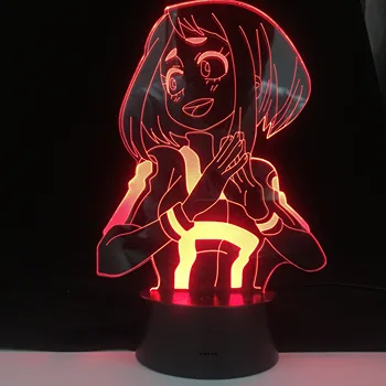 Ochaco Uraraka Anime 3d Lampa Môj Hrdina Akademickej obce Boku LED Nightlights ANIME LAMPA Deti Dieťa Chlapcov Spálňa Decor Akryl stolná Lampa