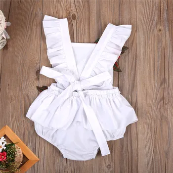 V lete roku 2018 Novorodenca Baby Girl Kvetinové výšivky Romper Pevné Biele Čipky Romper Sunsuit Jumpsuit Oblečenie