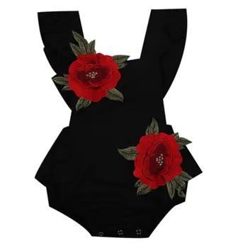 V lete roku 2018 Novorodenca Baby Girl Kvetinové výšivky Romper Pevné Biele Čipky Romper Sunsuit Jumpsuit Oblečenie