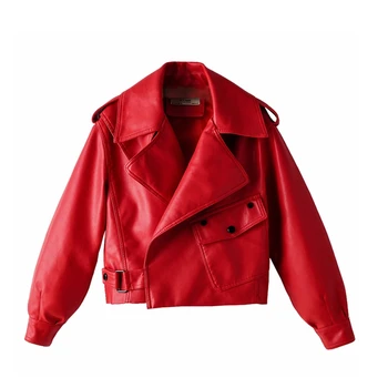 Červená faux kožený kabát čierny faux kožené sako ženy white PU biker krátka bunda na motocykel ženy zips moto bunda punk coats
