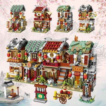 LOZ Bloky, Ulice, Obchod Čínsky Štýl, Tehly Bar, Predajňa Potravín Model Bloky Hračky Pre Deti Vianočné Darčeky 1722