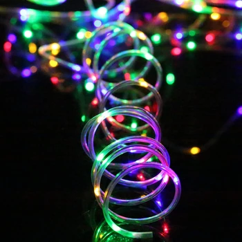 12M 100 LED Solárne Lampy Lano Trubice String Svetlo Vonkajšie Záhradné Vianočné Girlandy Batérie Powered Led Rozprávkových Svetiel Nepremokavé Pásy