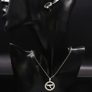 Krištáľ z Nehrdzavejúcej Ocele Earings Náhrdelník Nastaviť Dragonfly Strieborná Farba Šperky Sady Ženy Šperky acero inoxidable joyeria S178453