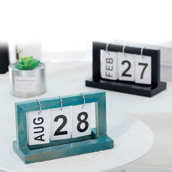 1 Ks Drevených Flip Kalendár Večné Desktop Úrad DIY Ročný Plánovač, Kalendár WXV Predaj